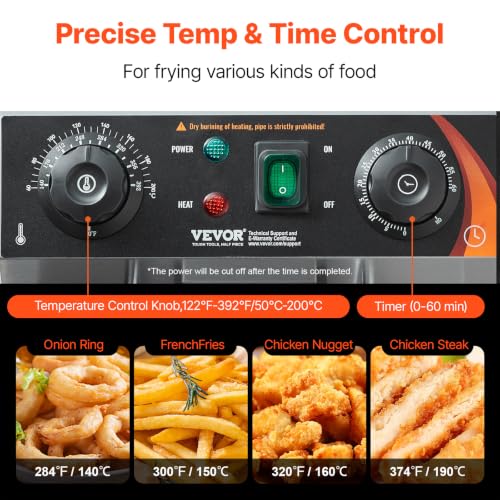 VEVOR Commercial Deep Fryer, Dual Tank 3000W Electric Countertop Fryer with Basket, 2 x 11.6Qt/11L Double Stainless Steel Oil Fryer with Drain, Time & Temp Control, for Kitchen Restaurant Use