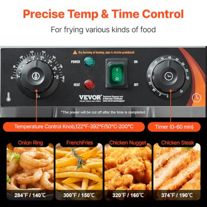 VEVOR Commercial Deep Fryer, Dual Tank 3000W Electric Countertop Fryer with Basket, 2 x 11.6Qt/11L Double Stainless Steel Oil Fryer with Drain, Time & Temp Control, for Kitchen Restaurant Use