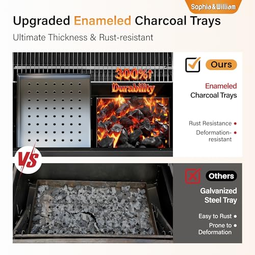 Sophia & William Extra Large BBQ Charcoal Grills and Offset Smoker,1015 SQ.IN. Cooking Area with Dual Lifting Charcoal Trays, Charcoal Barbecue Smoker Grill for Patio, Backyard Outdoor Cooking