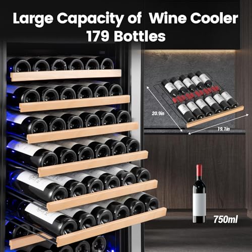 Velivi 24" Single-Zone Wine Cooler 154-Bottles, Low Noise Fast Cooling, Tall Freestanding/Built-in Fridge Large Capacity for Wine Collection