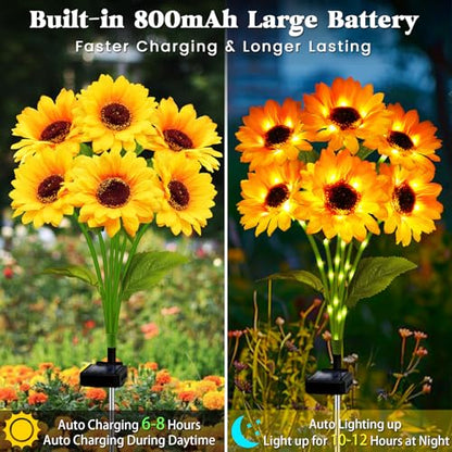 Solar Garden Lights Outdoor, 4 Pack Sunflower Lights with 24 Sunflower, Waterproof 60 Led Garden Fall Decor, Gifts for Mom Grandma, Decorative Solar Flowers for Pathway Patio Yard Flowerbed Decoration
