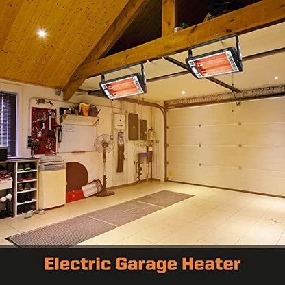 Shinic 2 Packs Electric Garage Heaters, 1500W/750W Ceiling Mounted Heater Radiant Heaters with Halogen Light, 90 Degree Rotation, 5 Mode Settings, Space Heater for Garage, Shop, Large Room and Patio