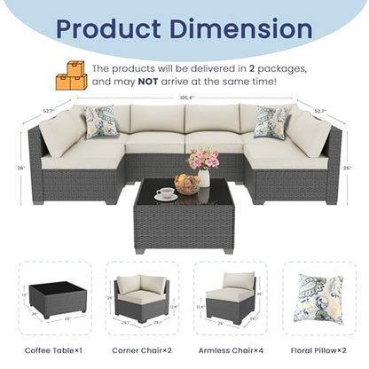 7 Piece Outdoor Patio Sectional Furniture Set, Modular Wicker Outdoor Couch