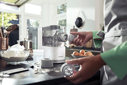 Philips Kitchen Appliances Compact Pasta and Noodle Maker, Viva Collection, Comes with 3 Default Classic Pasta Shaping Discs, Fully Automatic, Recipe Book, Small, White (HR2370/05)