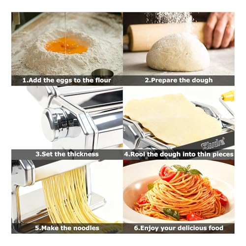 Pasta Maker Machine With 7 Adjustable Thickness Settings, Stainless Steel Manual Noodle Maker,Pasta Roller& Cutters With Removable Handle and Clamp For Kitchen