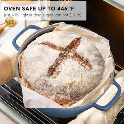 INSETFY Large Dutch Oven Pot with Lid-7.5QT Cast Aluminum Oven Pot with Two Handles Lightweight for Bread Baking Braising and Roasting(Blue)