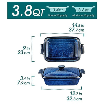 vancasso Starry Casserole Dish With Lid, 3.8 Quart Casserole Dish for Oven, 9x13 Baking Pan with Handles, Large Casserole Baking Dish Lasagna Pan with Lid, Microwave, Dishwasher Safe, Blue
