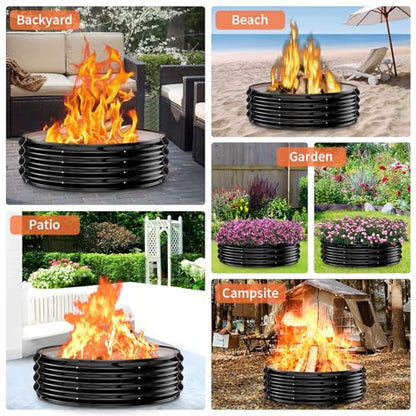 60 Inch Extra Large Fire Pit Ring for Outside, Heavy Duty Wood Burning Firepits & Outdoor Fireplace,12'' Tall High Heat Resistant Fire Bowl Galvanized Steel Portable for Backyard Bonfire,Patio,Camping