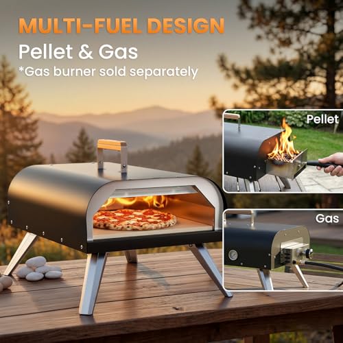 WOOCIT Pizza Oven Outdoor 12" Multi-Fuel – Wood Fire & Propane Pizza Oven (Burner Sold Separately), Outdoor Pizza Oven Reaches 720°F with Pizza Stone & Peel, Portable for Backyard, Camping, Tailgating