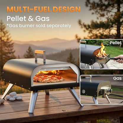 WOOCIT Pizza Oven Outdoor 12" Multi-Fuel – Wood Fire & Propane Pizza Oven (Burner Sold Separately), Outdoor Pizza Oven Reaches 720°F with Pizza Stone & Peel, Portable for Backyard, Camping, Tailgating