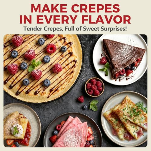 AshGlen 12" Electric Crepe Maker Machine, Ceramic Crepe Pan for Pancakes & Tortilla & Fried Eggs, Spatula & Crepe Spreader Tool Included, Graphite