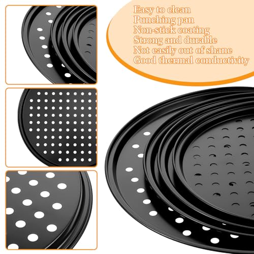 Kegeeei 4 Pcs Pizza Pan Set With Holes, Carbon Steel Perforated Non-Stick Pizza Tray For Oven Baking, 9 Inch, 10 Inch, 11 Inch, 12 Inch For Home Kitchen Restaurant, Black