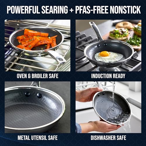 Blue Diamond Hybrid Nonstick Stainless Steel 8” Frying Pan, PFAS-Free Ceramic Skillet, Diamond Bond Powerful Searing, Egg & Omelet Pan, Dishwasher Safe, Stay-Cool Handle, Induction Ready, All Cooktops