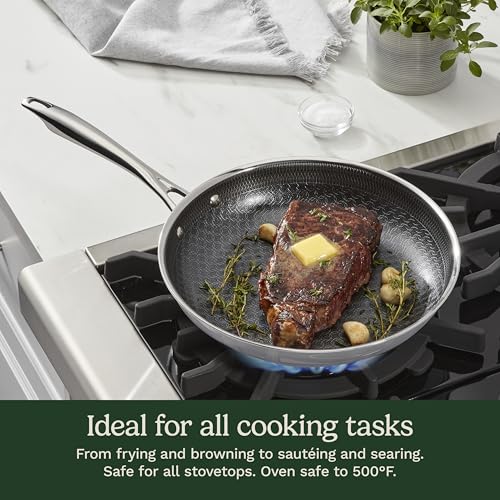 Cuisinart FusionElite+ Hybrid Tri-Ply Stainless Steel Skillet, 10″ Skillet Frying Pan with PURELYSEAR Ceramic Technology, Scratch Proof, Cool Grip Handles, Dishwasher Safe