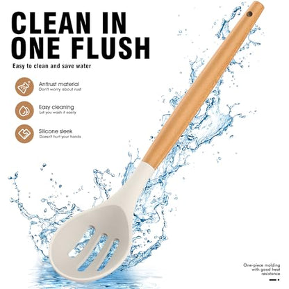 AVGPD Silicone Cooking Utensils Set, Silicone Utensils for Cooking, 446° Heat Resistant Kitchen Utensil Silicone Spatula Sets, Kitchen Gadgets for Non-Stick Cookware BPA FREE (Cream White)