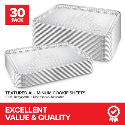 Stock Your Home Aluminum Pans Cookie Sheet Baking Pans (30 Pack) Disposable Foil Trays - Reusable and Durable Nonstick Baking Sheets – Cookie Sheet Pans