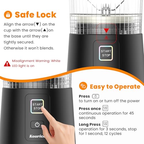 Personal Size Portable Blender for Shakes & Smoothies, 17oz Mini Small Smoothie Blender with On Go Lid & Sip Lid, 26000RPM Rechargeable Cordless Electric Blender for Travel Gym Office (Black)