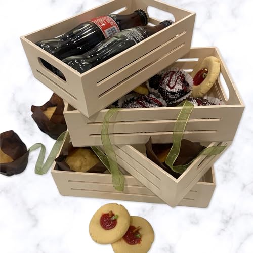 Wooden Tray with Handles - Set of 4 Small Wood Crates for Crafts Small Wooden Pallets for Display Apple Crates Unfinished Wood Trays for Crafts Nesting