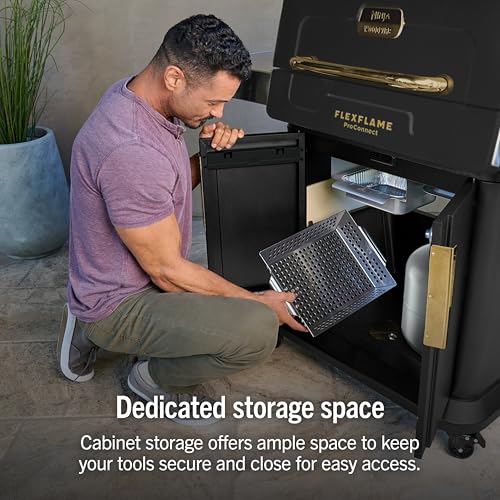Ninja FlexFlame ProConnect Grill & Smoker | 5-in-1 Smart Cooking System | Electric & Propane | App-Connected | 3-Burner Digital Control | Roast, Griddle & Pizza Maker | Black/Gold | PG305