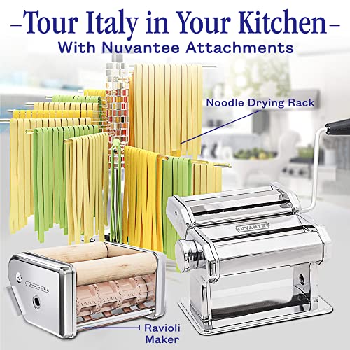 Nuvantee Pasta Maker with Adjustable Thickness Settings - 3 in 1 Noodle Maker with Rollers & 2 Width Cutters for Fresh Spaghetti, Fettuccini, Lasagna, Dumplings & More