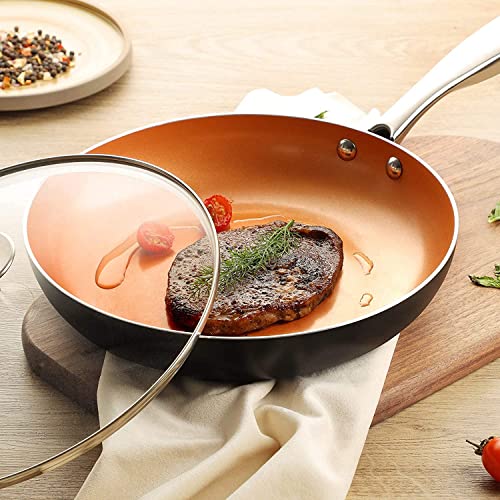MICHELANGELO Frying Pan with Lid, Nonstick 8 Inch Frying Pan with Ceramic Titanium Coating, Copper Fry Pan with Lid, Small Fry Pan 8 Inch, Nonstick Fry Pans