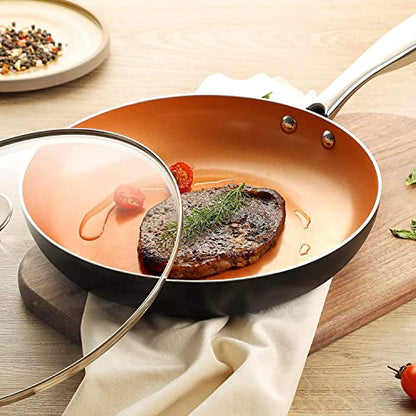 MICHELANGELO Frying Pan with Lid, Nonstick 8 Inch Frying Pan with Ceramic Titanium Coating, Copper Fry Pan with Lid, Small Fry Pan 8 Inch, Nonstick Fry Pans