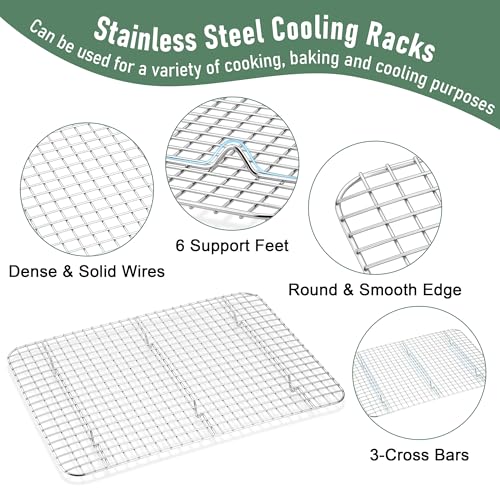 Homikit Baking Sheet with Wire Rack Set (1 Pan+1 Rack), 16" x 12" Stainless Steel Cookie Bacon Pan for Oven, Nonstick Jelly Roll Pan Baking Tray with Grid Cooling Rack for Cook Roast, Dishwasher Safe