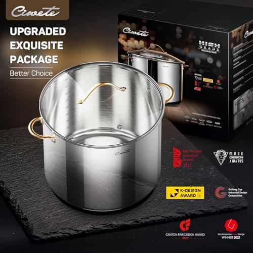 Ciwete Stock Pot 20 Quart, 3 Ply Stainless Steel Stock Pot with Lid, 20 Quart Soup Pot with Copper Handle, Healthy Stockpots, Induction, Oven, Gas and Dishwasher Safe
