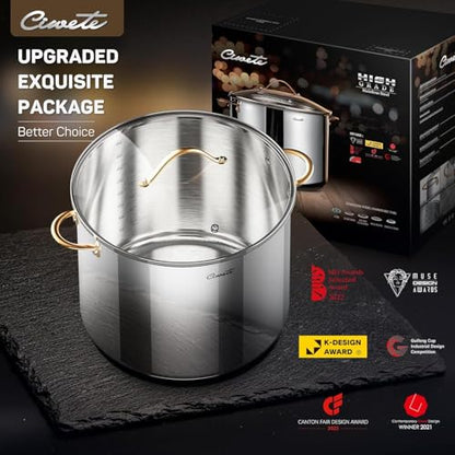 Ciwete Stock Pot 20 Quart, 3 Ply Stainless Steel Stock Pot with Lid, 20 Quart Soup Pot with Copper Handle, Healthy Stockpots, Induction, Oven, Gas and Dishwasher Safe