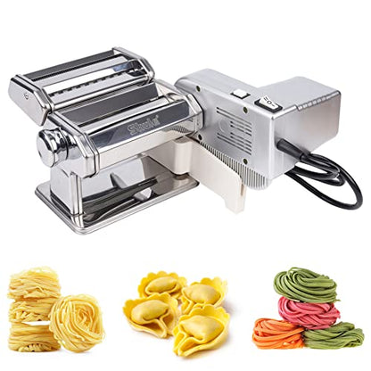 Shule Electric Pasta Maker with Motor Automatic Pasta Machine with Hand Crank and Multifunctional Rollers