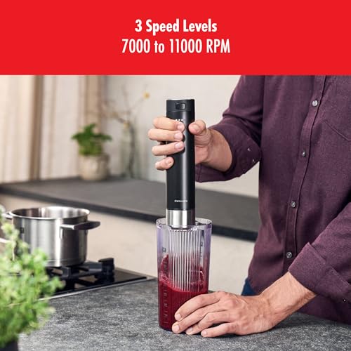 ZWILLING Xtend Immersion Blender and Accessory 2-pc Set – 3-Speed Cordless Hand Blender with Long Stainless Steel Arm and 20oz Beaker – Powerful, Quiet, Energy-Efficient, Battery Not Included
