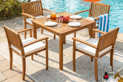 Devoko 5 Pieces Patio Table and Chairs Set Acacia Wood Outdoor Furniture