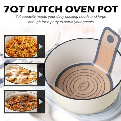 TeamFar Enameled Cast Iron Dutch Oven, 7qt Dutch Oven Pot Nonstick Cookware with Lid & Dual Handles for Bread Baking, Cooking, Oven Safe up to 500℉ & Various Stovetops, Healthy & Heavy Duty - White