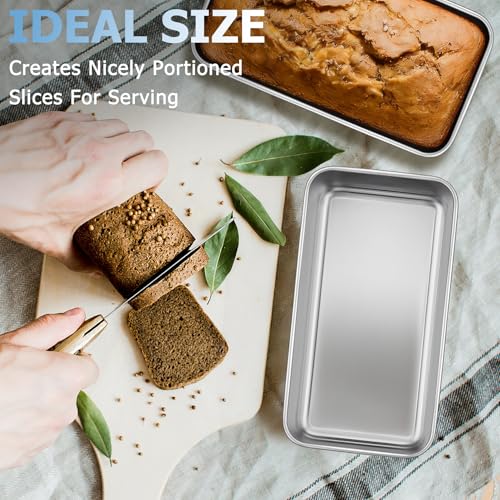 TeamFar Loaf Pan, 9¼" × 5" Bread Loaf Pans Meatloaf Pan Stainless Steel for Baking Bread Cake Lasagna, Healthy & Durable, Oven & Dishwasher Safe - Set of 4