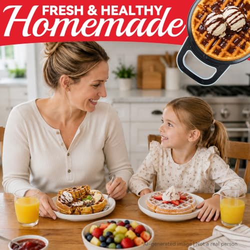 SugarWhisk 6-Inch Flip Belgian Waffle Maker, Ceramic Nonstick,Pale Blue