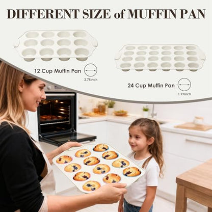 Baking Pans Set Nonstick, Stackable Bakeware Sets with Silicone Handles, AIVIKI 22 Pieces Oven Pan for Cooking Including Baking Cookie Sheet with Rack, Roast Pan, Cake Pan, Loaf Pan, Muffin Pan, Cream