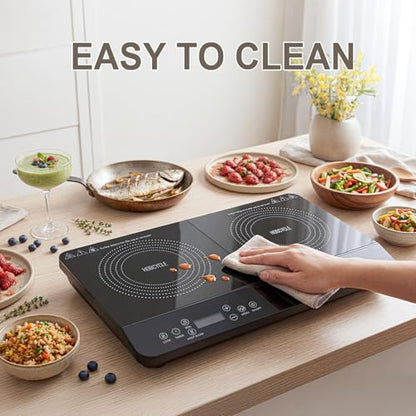 HOBCYCLE Double Induction Cooktop 2 Burner, 1800W Portable Electric Stove with 9 Temperature Settings, LED Display, Safety Lock & Timer, 110v-120v Induction Burners for Kitchen, RV