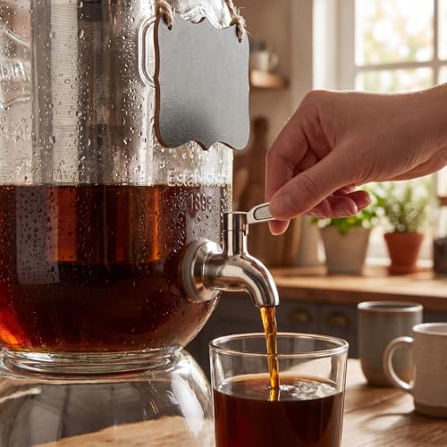 Acellegic 2 Pack 1 Gallon Cold Brew Coffee Maker Iced Coffee Maker with Stainless Steel Filter, Lid & Spigot Heavy Duty Glass Cold Brew Pitcher Drink Dispenser Thick Iced Tea Pitcher for Fridge