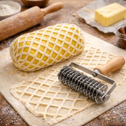 Pastry Lattice Roller Cutter，Stainless Steel Pie Crust Cutter Tool for Pastry Dough, Pizza Bread and Beef Wellington