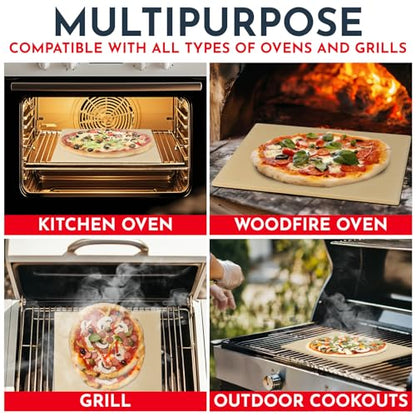 Large Pizza Stone for Oven – 15 x 12 inch Rectangular Pizza Stone for Grill, Even Heating for Perfect Crispy Crusts! Crack Resistant and Easy to Clean, Pizza Making Accessories