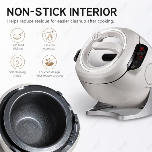 Vhewq Auto Cooking Wok Fried Rice Machine, 6L Intelligent Automatic Cooking Machine, 360° Rotating with Smart Touch Screen, 1 Click Smart Star 3 Speed Adjustable for Home & Restaurant Kitchen