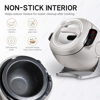 Vhewq Auto Cooking Wok Fried Rice Machine, 6L Intelligent Automatic Cooking Machine, 360° Rotating with Smart Touch Screen, 1 Click Smart Star 3 Speed Adjustable for Home & Restaurant Kitchen