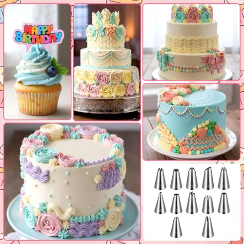 Ckhoid 255 Pcs Cake Decorating Supplies with Cake Turntable, Icing Piping Tips, Pastry Piping Bag, Spatulas, Cookie Molds. Cake Plates and Baking Supplies Decorating Tools