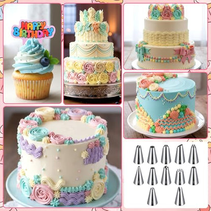 Ckhoid 255 Pcs Cake Decorating Supplies with Cake Turntable, Icing Piping Tips, Pastry Piping Bag, Spatulas, Cookie Molds. Cake Plates and Baking Supplies Decorating Tools