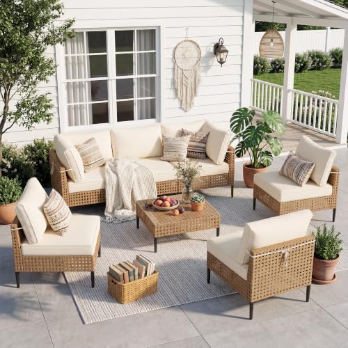 UDPATIO Patio Furniture Set, 7 Piece Modular Outdoor Furniture Set, Beige