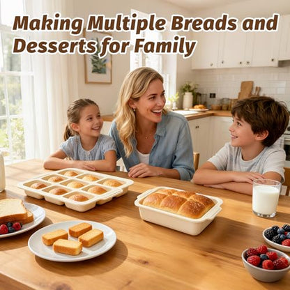 Silicone Bread Loaf Pan Set: 9.5 x 5 Inch Loaf Mold with Metal Frame and Nonstick Mini Bread Pan for Homemade - for Baking Banana Rye Cornbread Meatloaf Oven - Brownie Tray for Home Baker (Beige)