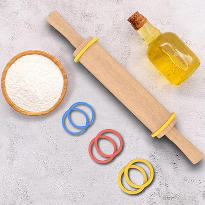 Mepple Classic Wooden Rolling Pin with Handle for Fondant, Pizza, Pies, Cookies, Pastries, Rolling Pin for Baking with 3 Multi-Color Thickness Rings, 17"x2.5" (Include handle) Beechwood Rolling Pin