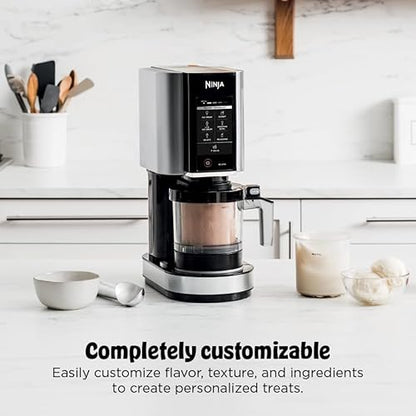 Ninja NC301 CREAMi Ice Cream Maker, for Gelato, Mix-ins, Milkshakes, Sorbet, Smoothie Bowls & More, 7 One-Touch Programs, with (2) Pint Containers & Lids, Compact Size, Perfect for Kids, Silver