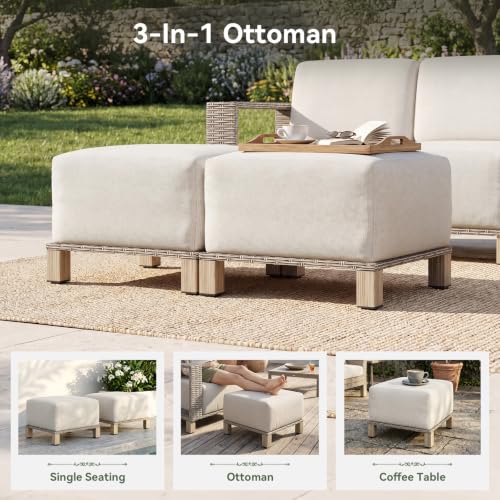 Aoxun Patio Furniture Set with 10'' Thick Cushions (9 Piece, Gray/Beige)