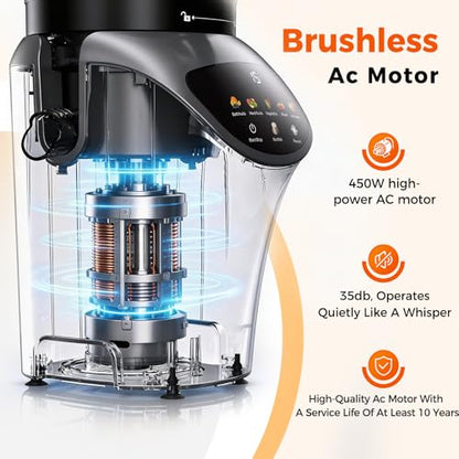 Juicer Machines with 6.5" Large Chute,4-in-1 Cold Press Juicer for Whole Vegetables Fruits,AC Motor,120oz Large Capacity, Makes Juice,Nut Milk & Sorbet,Premium Gray,Easy to Clean.(Advanced Space Gray)